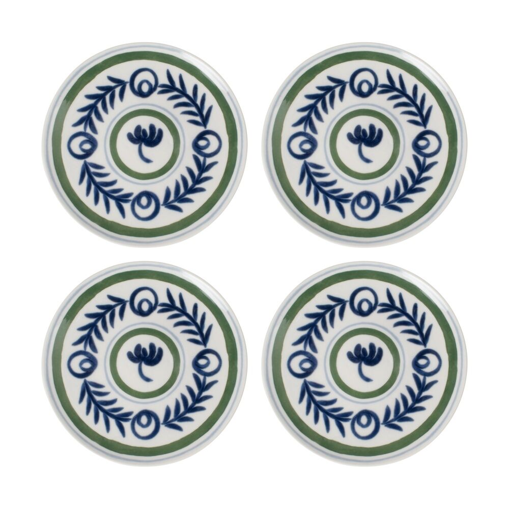 4PK Ecology Laurus Stoneware Side Plate Blue Green Fern Pattern 21cm