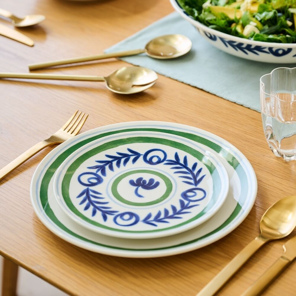 4PK Ecology Laurus Stoneware Side Plate Blue Green Fern Pattern 21cm
