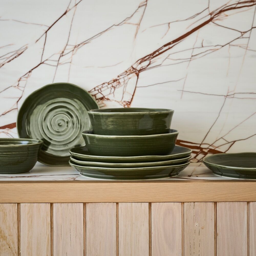 8PK Ecology Ottawa Stoneware Dinner Bowl 22cm Moss Green Rustic Serveware