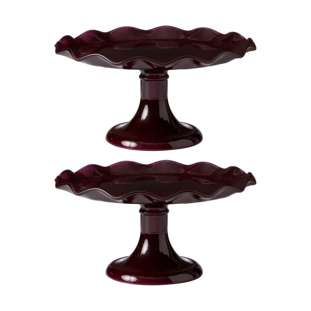 2PK Ecology Ruffle Glass Cake Stand High Gloss Serveware Elderberry 26x12.5cm