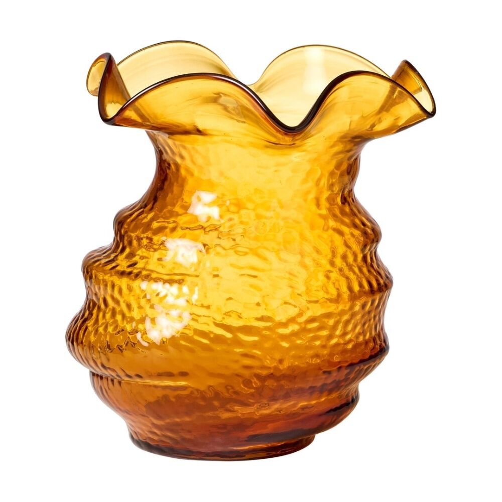 2PK Ecology Wave Vase Soda Lime Glass Textured Home Decor Amber 25cm