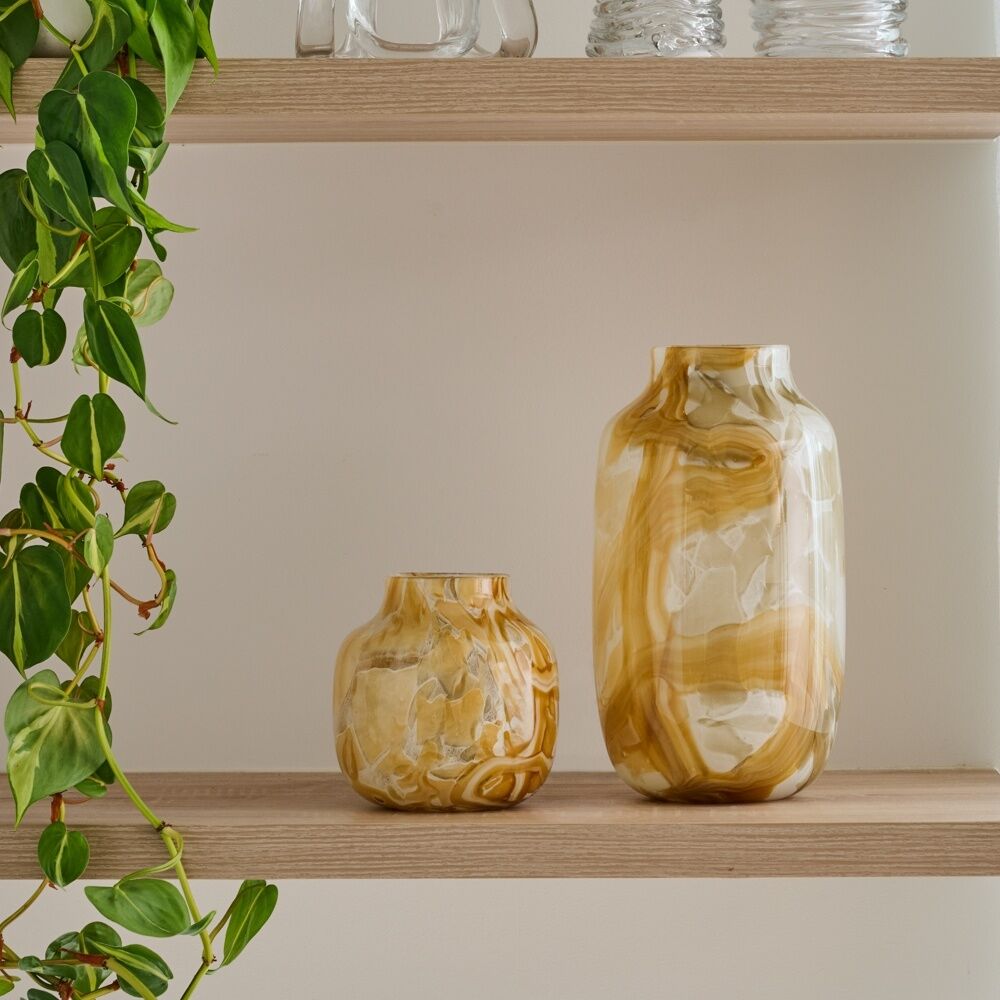 Ecology Elowen Curved Flower Vase Yellow/White Honeycomb Marble-Look 32cm