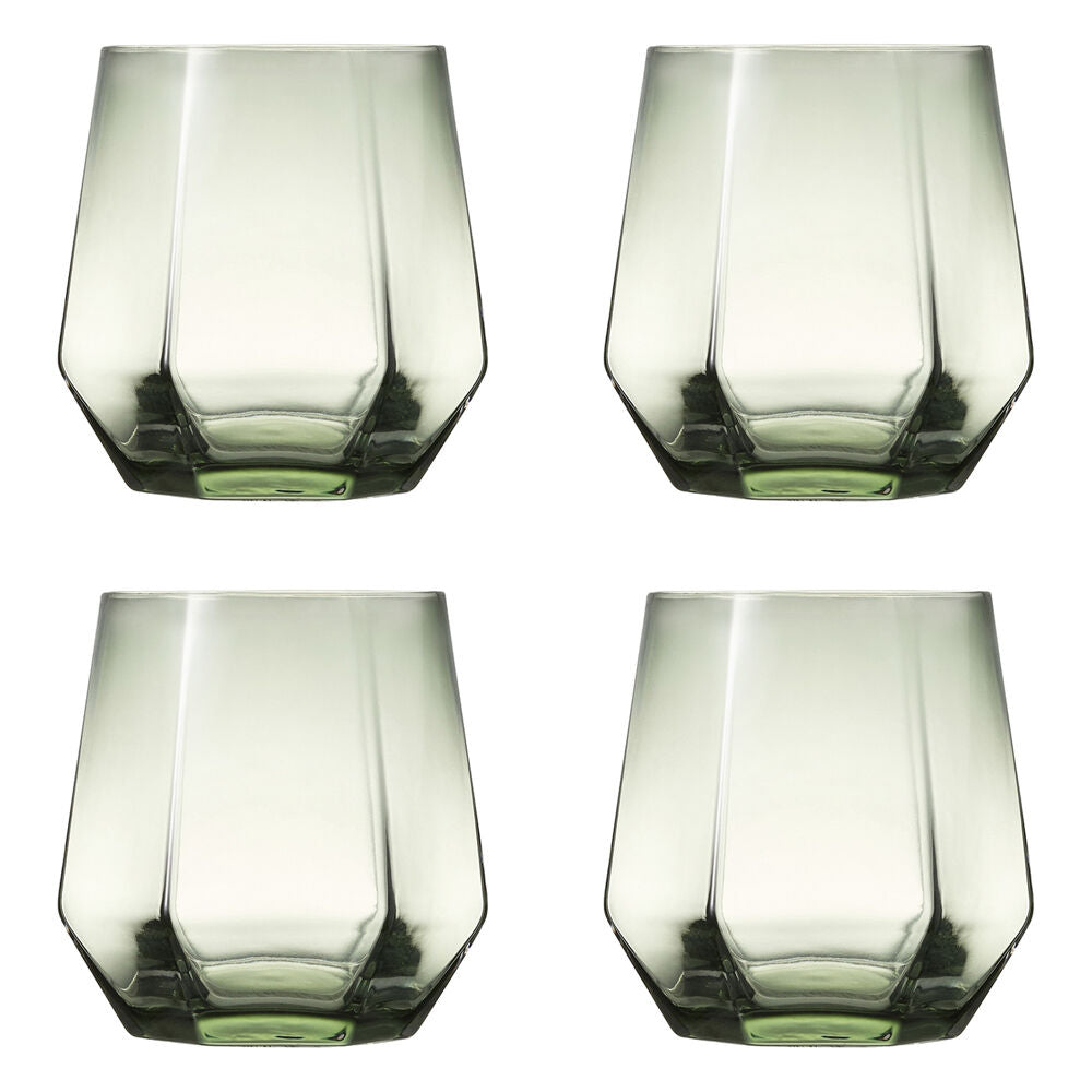 4pc Ecology Jemma Geometric Tumbler Glass Set Willow Smokey Green 390ml