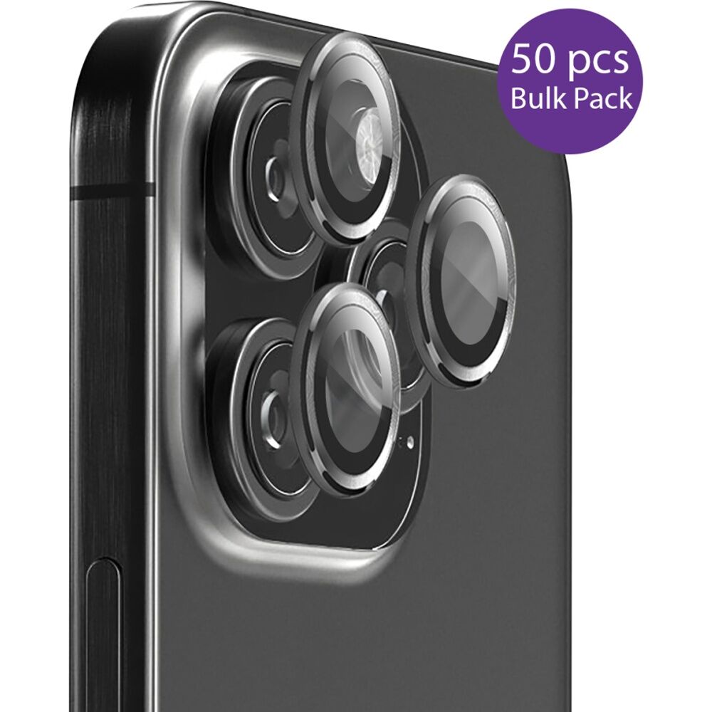 50pc EFM Camera Lens Protector Bulk Set for iPhone 16 Pro/16 Pro Max Carbon