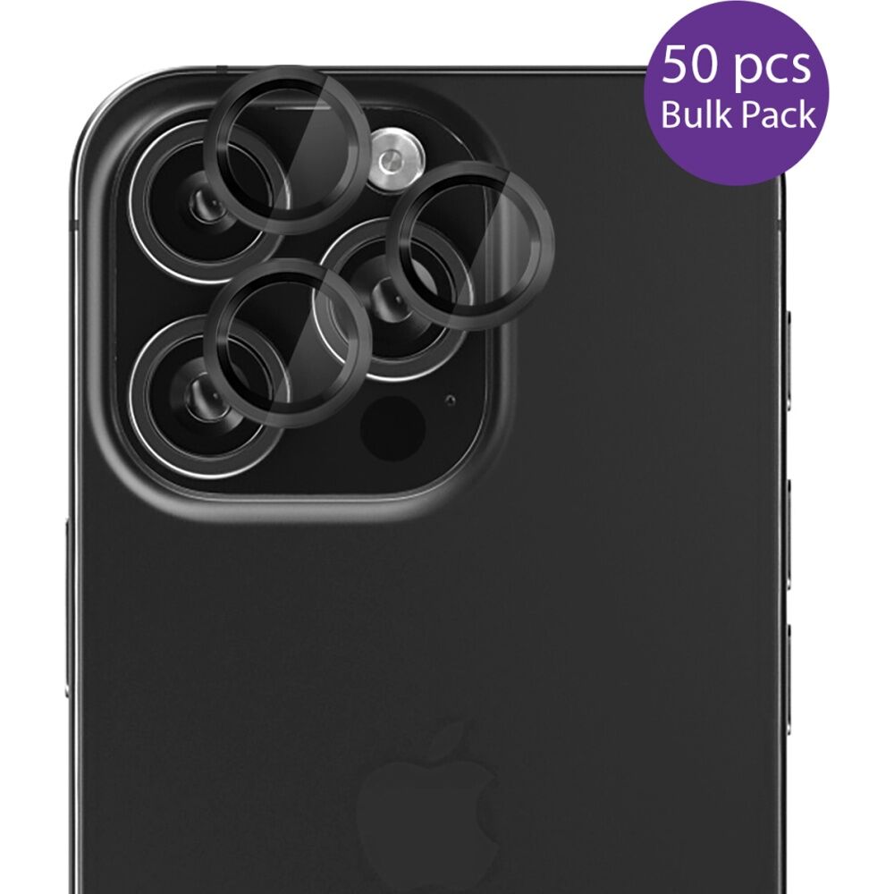 50pc EFM Camera Lens Protector Bulk Set for iPhone 16 Pro/16 Pro Max Carbon