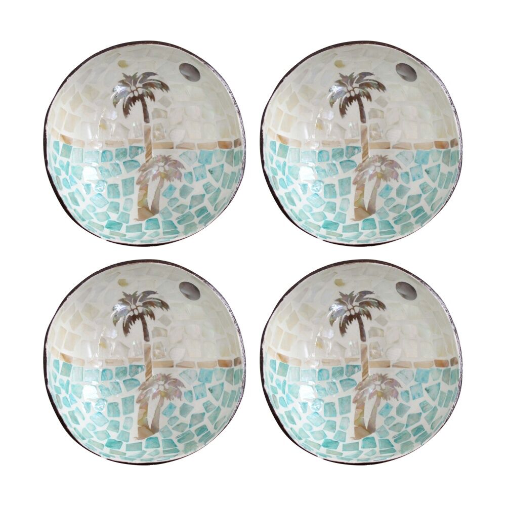 4PK LVD Bali Hi Decorative Round Coconut MOP Trinket/Jewellery Bowl 13x6cm