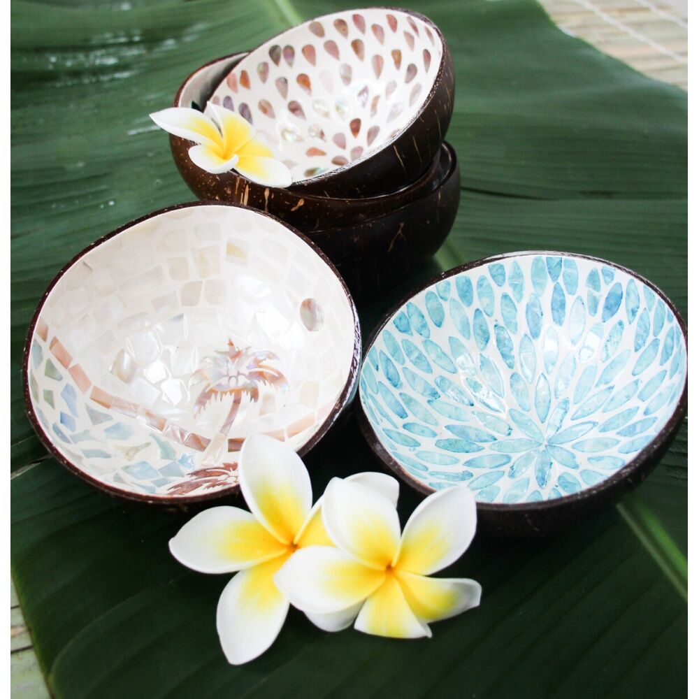4PK LVD Bali Hi Decorative Round Coconut MOP Trinket/Jewellery Bowl 13x6cm
