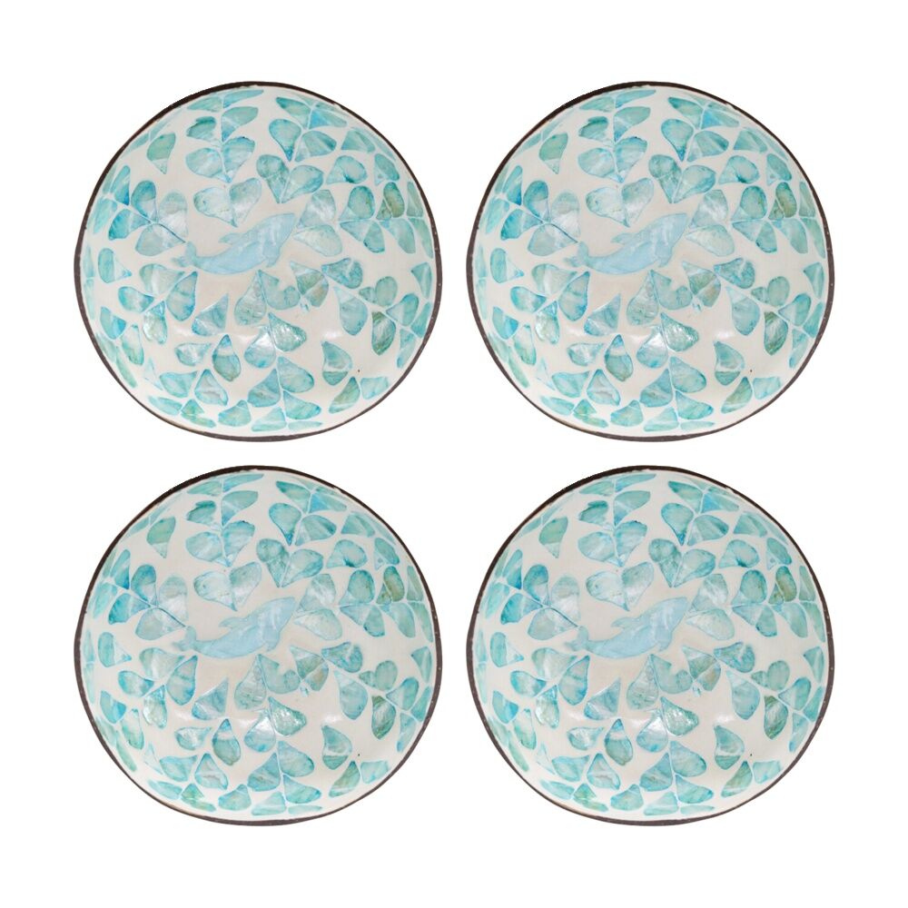 4PK LVD Whale Blue Round Coconut Capiz Trinket/Jewellery Bowl 13x13x6cm