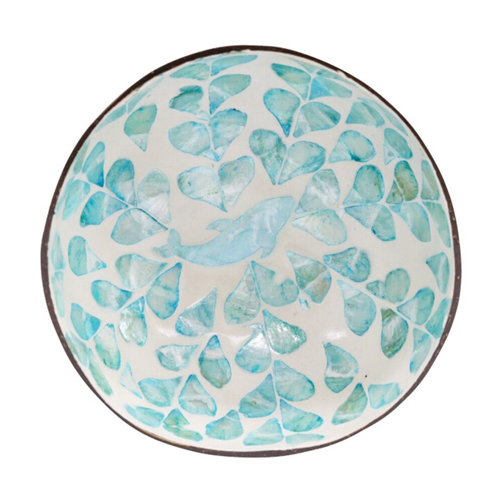 4PK LVD Whale Blue Round Coconut Capiz Trinket/Jewellery Bowl 13x13x6cm