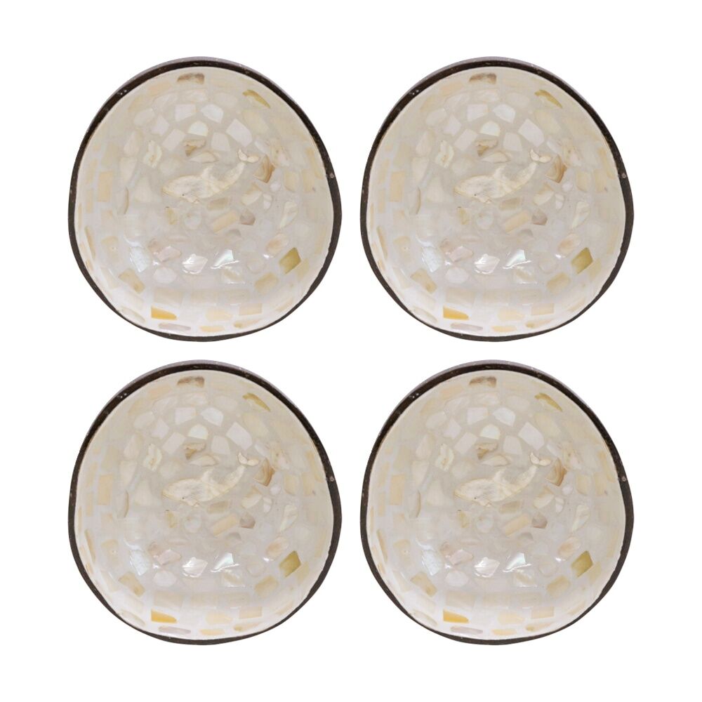 4PK LVD Whale Natural Round Coconut MOP Trinket/Jewellery Bowl 13x13x6cm