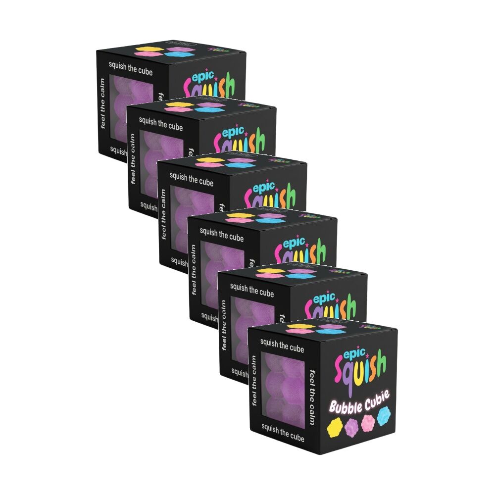 6PK Epic Squish Bubble Cubie Assrtd Soft Textured Sensory Toy Kids 3y+