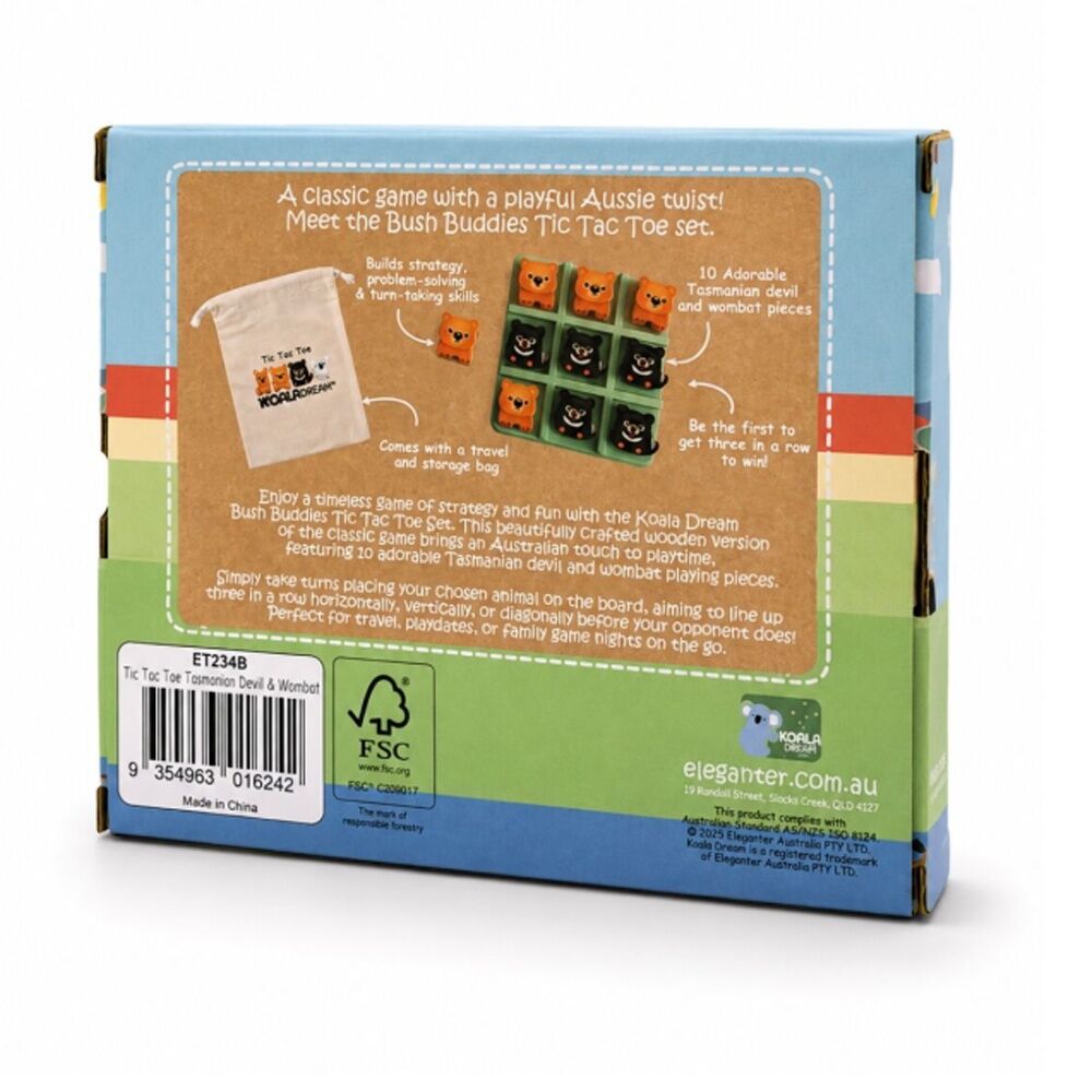 Koala Dream Kids 3y+ Bush Buddies Tic Tac Toe Game Wombat Tawsmania Devil