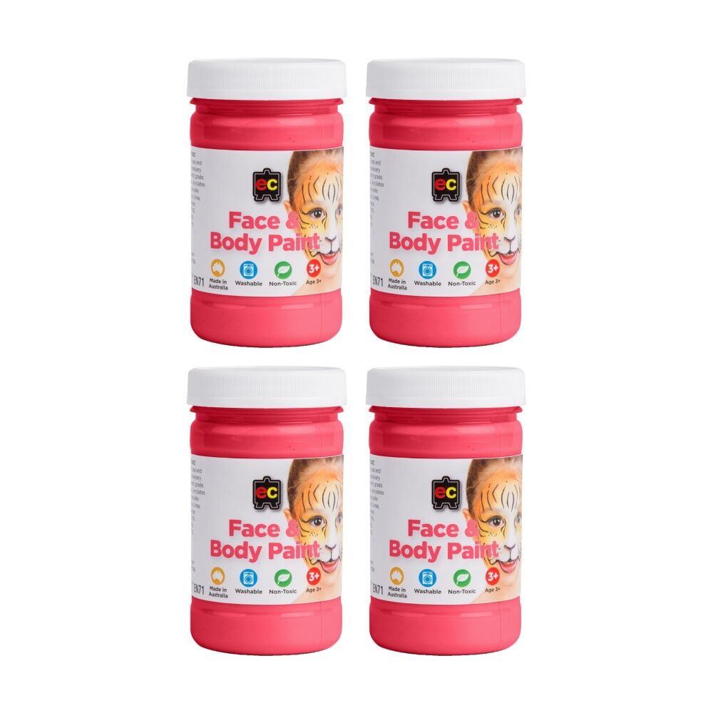 4PK Educational Colours Washable Face Paint Bright Pink Kids Art/Craft 175ml 3y+