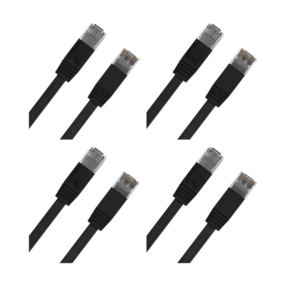 4PK Cruxtec CAT6 UTP Flat Ethernet Cable Black 5m Gold-Plated RJ45