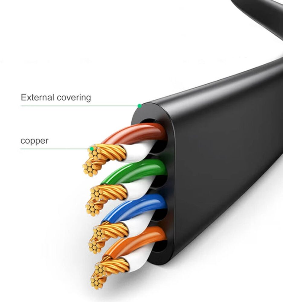 Cruxtec CAT6 UTP Flat Ethernet Cable Black 10m Gold-Plated RJ45