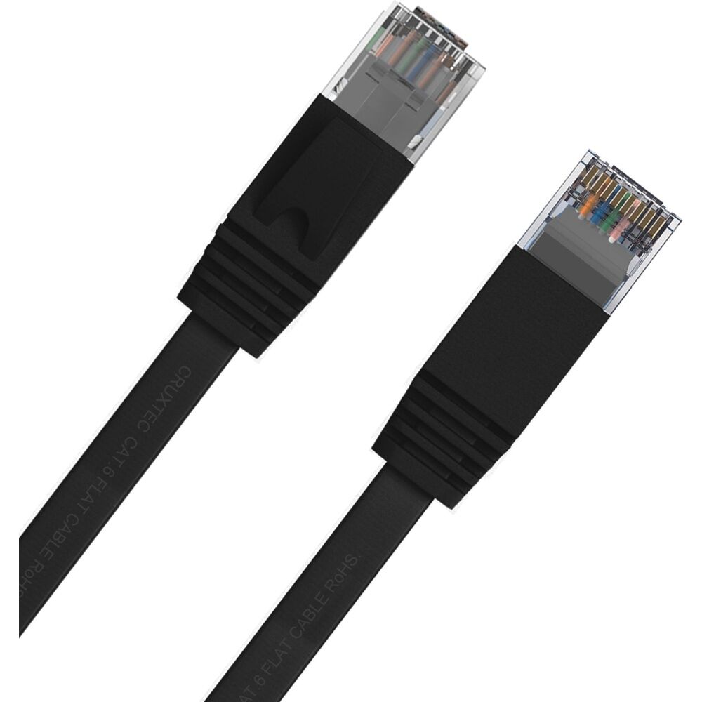 Cruxtec CAT6 UTP Flat Ethernet Cable Gold-Plated RJ45 Gigabit Speed 20m Black