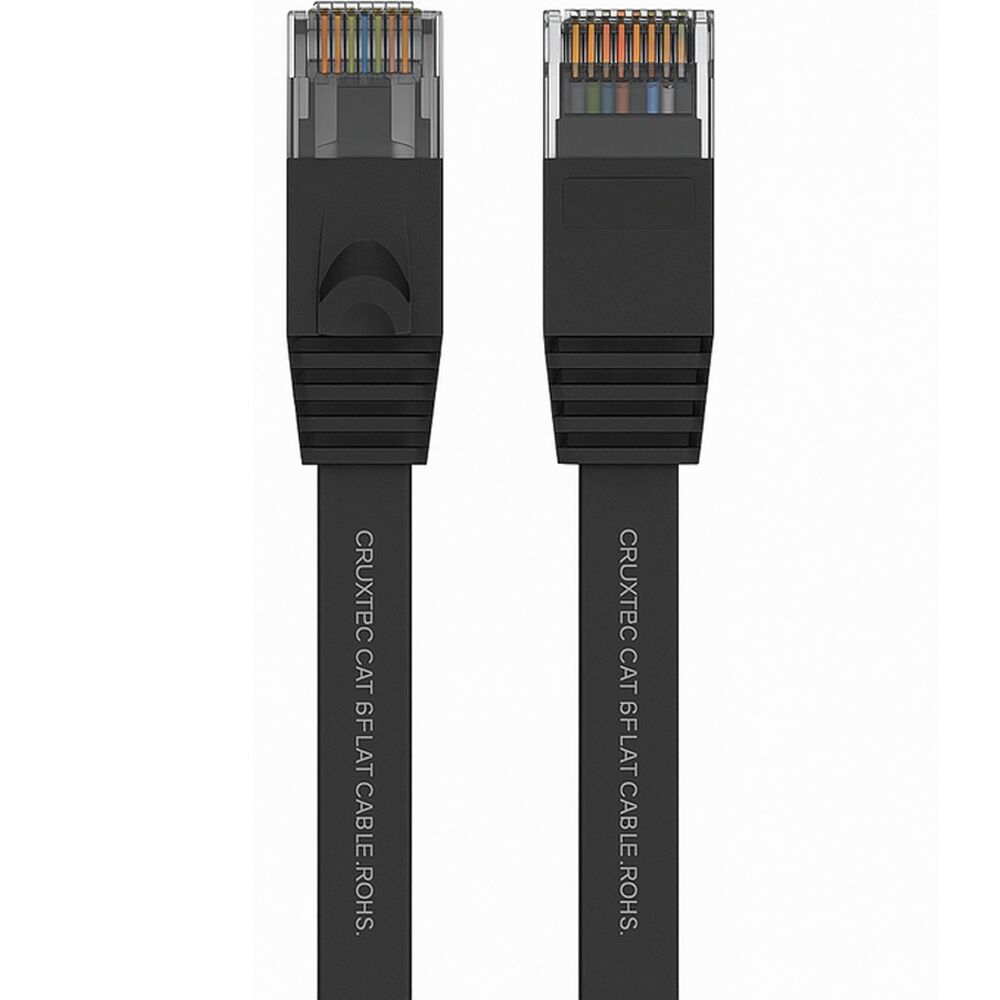 Cruxtec CAT6 UTP Flat Ethernet Cable Gold-Plated RJ45 Gigabit Speed 20m Black