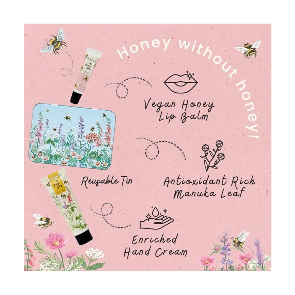2pc Heathcote & Ivory Busy Bees Hand Cream & Lip Balm Tin Thyme Honey