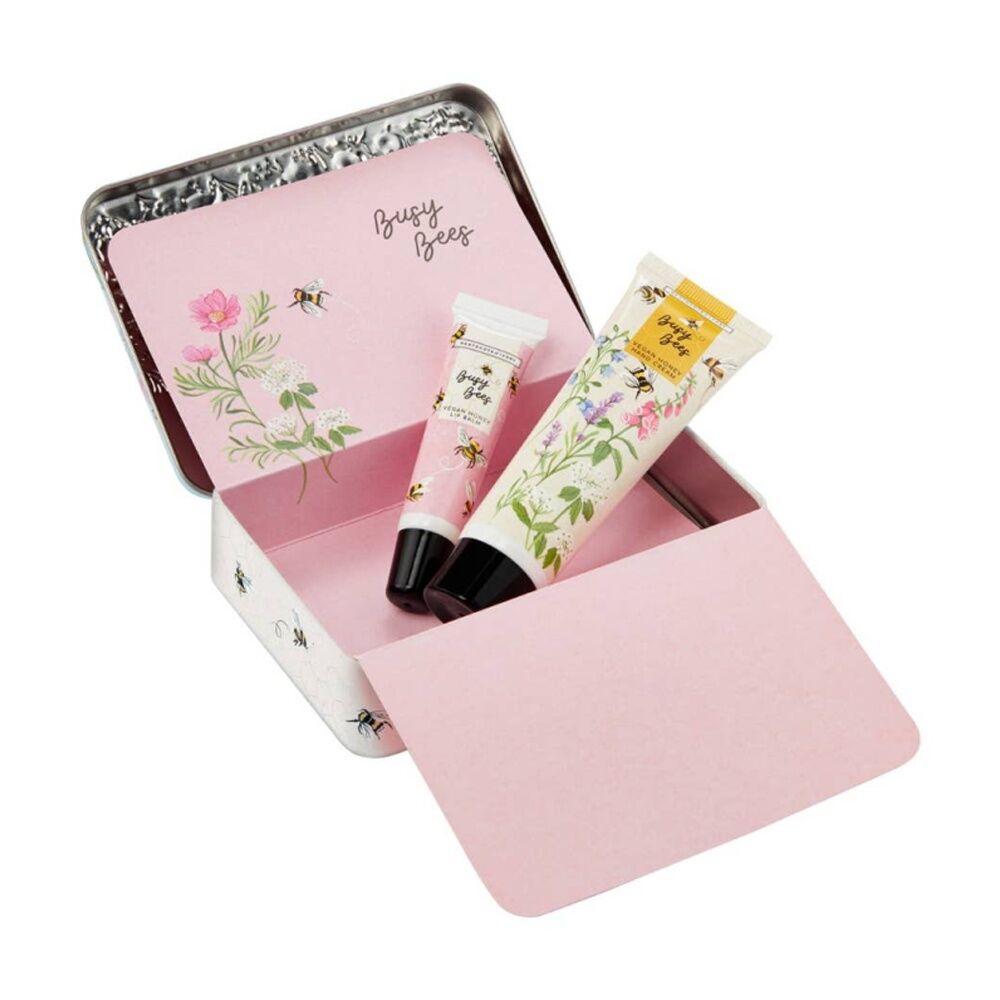 2pc Heathcote & Ivory Busy Bees Hand Cream & Lip Balm Tin Thyme Honey