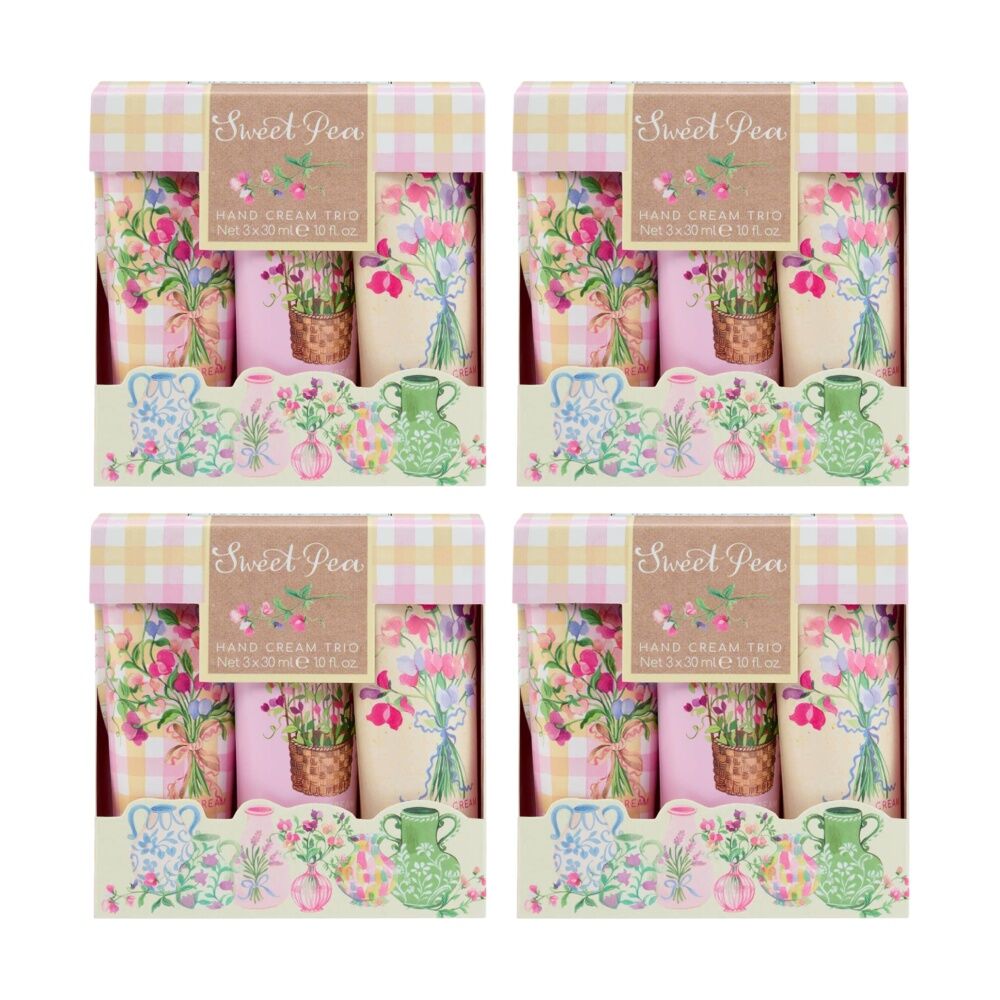 4x 3pc Heathcote & Ivory Sweet Pea Hand Cream Trio Travel Set 30ml