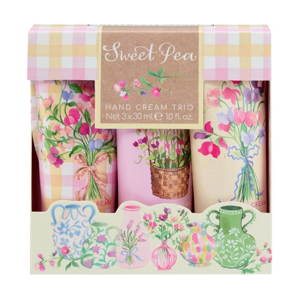 4x 3pc Heathcote & Ivory Sweet Pea Hand Cream Trio Travel Set 30ml