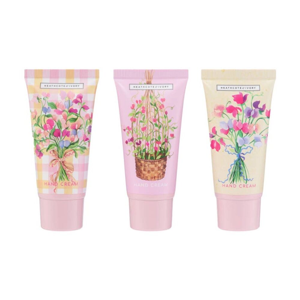 3pc Heathcote & Ivory Sweet Pea Hand Cream Trio Travel Set 30ml