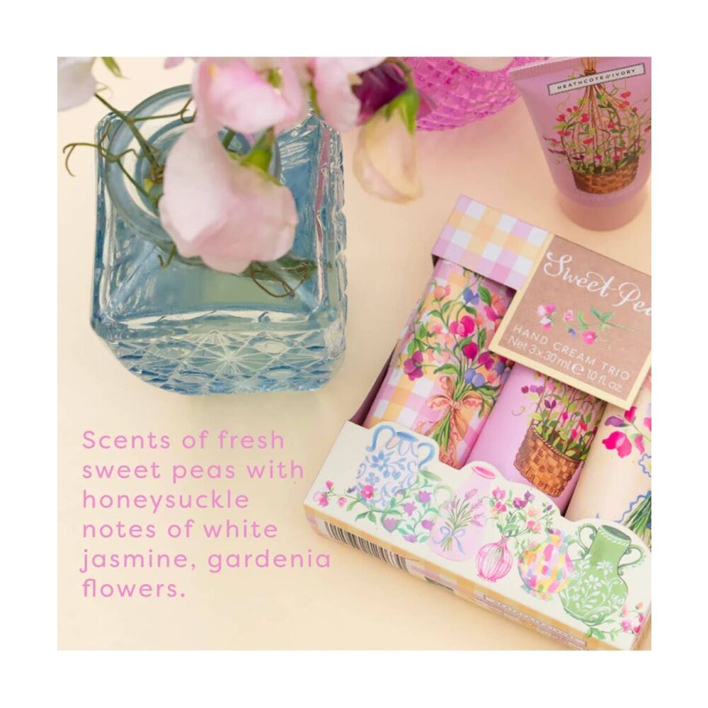 3pc Heathcote & Ivory Sweet Pea Hand Cream Trio Travel Set 30ml