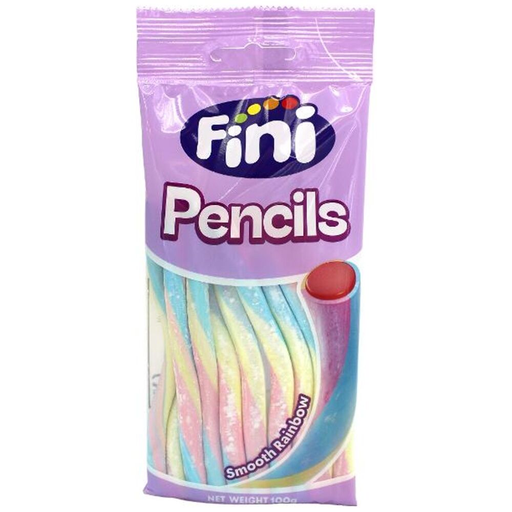 16PK Fini Rainbow Coloured Smooth Pencil Sweet Confectionary Candy 100g