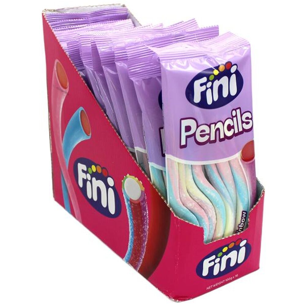 16PK Fini Rainbow Coloured Smooth Pencil Sweet Confectionary Candy 100g