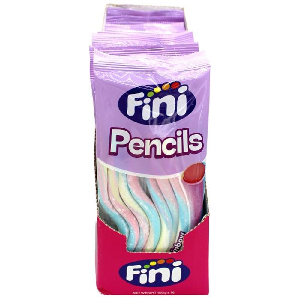 16PK Fini Rainbow Coloured Smooth Pencil Sweet Confectionary Candy 100g