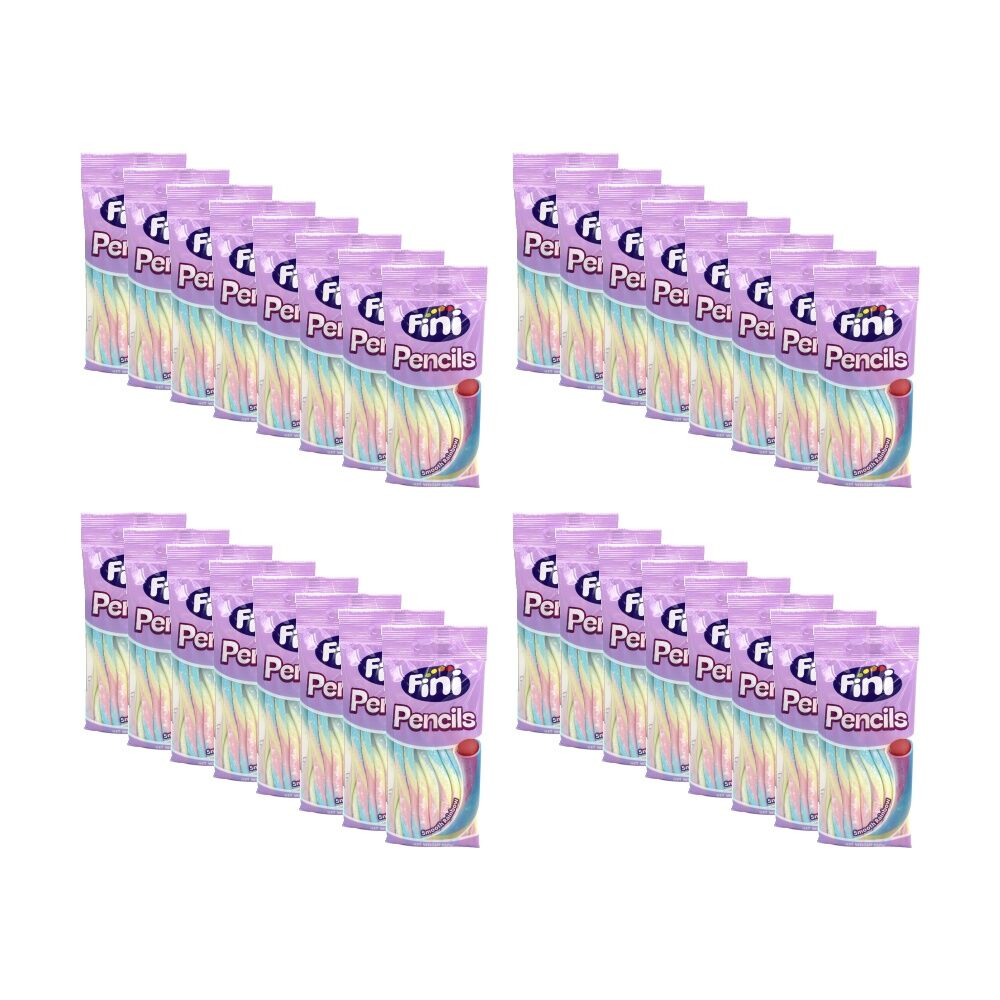 32PK Fini Rainbow Coloured Smooth Pencil Sweet Confectionary Candy 100g
