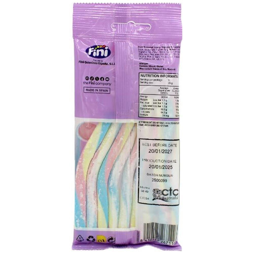 32PK Fini Rainbow Coloured Smooth Pencil Sweet Confectionary Candy 100g
