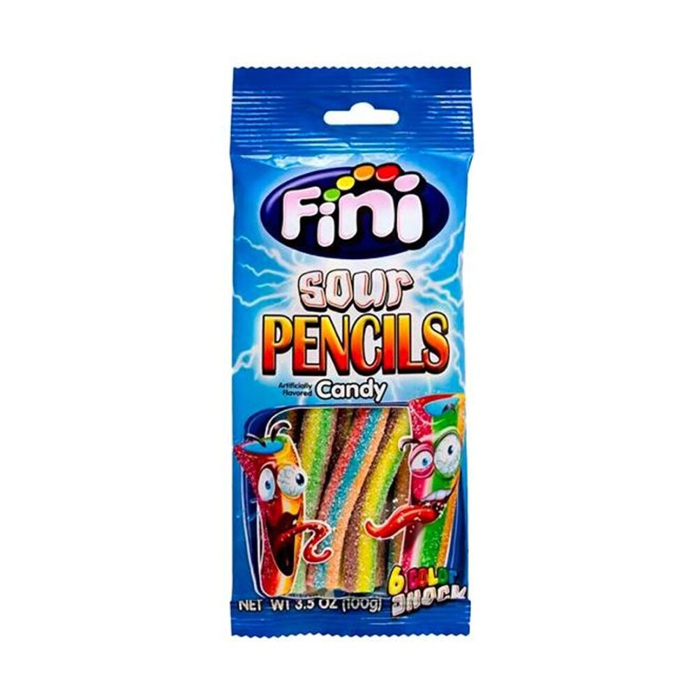 16PK Fini Rainbow Sour Pencil 100g Fruit Flavour Lollies/Gummies