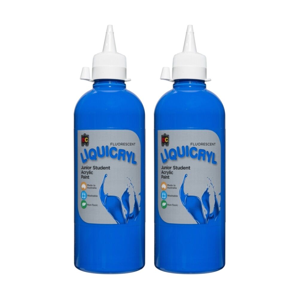 2PK Educational Colours Fluorescent Liquicryl Student Acrylic Paint Blue 500ml