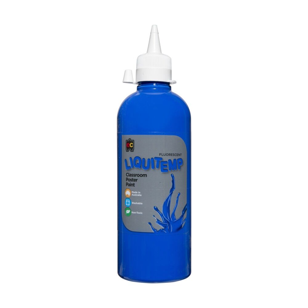 4PK Educational Colours Fluorescent Liquitemp Classroom Poster Paint Blue 500ml