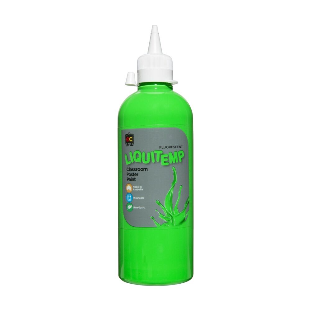 4PK Educational Colours Fluorescent Liquitemp Classroom Poster Paint Green 500ml