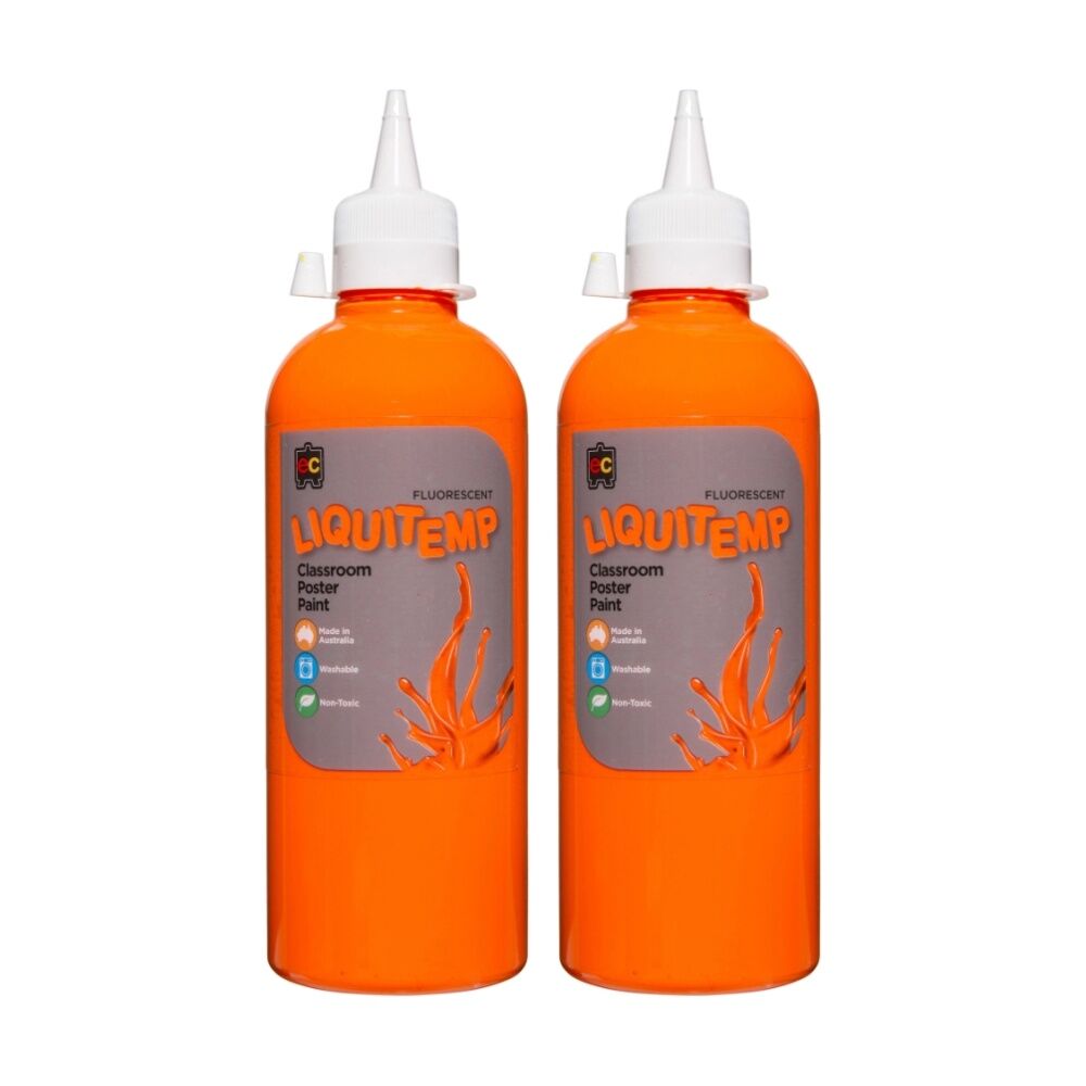 2PK Educational Colours Fluorescent Liquitemp Poster Paint Orange 500ml