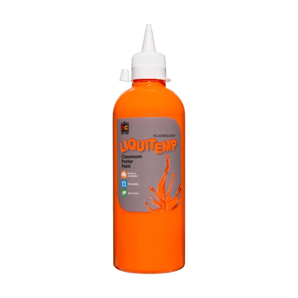 2PK Educational Colours Fluorescent Liquitemp Poster Paint Orange 500ml