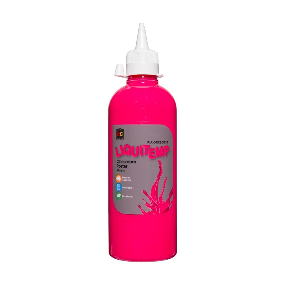 4PK Educational Colours Fluorescent Liquitemp Poster Paint Pink 500ml