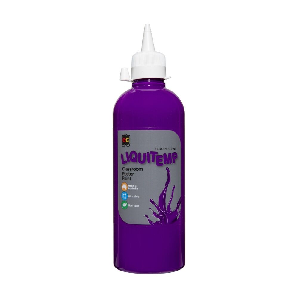 4PK Educational Colours Fluorescent Liquitemp Poster Paint Purple 500ml