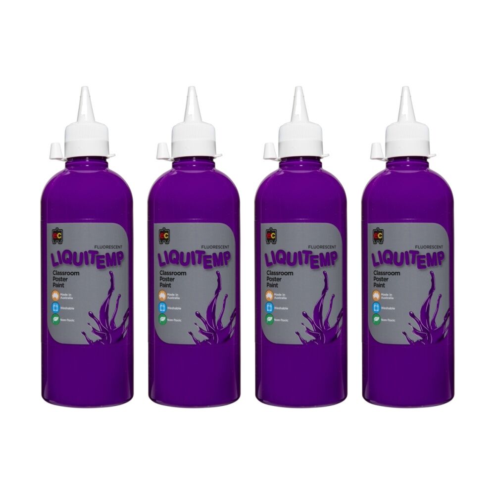 4PK Educational Colours Fluorescent Liquitemp Poster Paint Purple 500ml