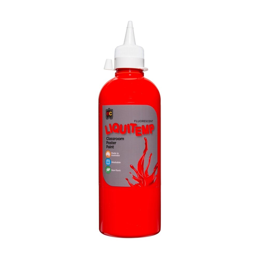 2PK Educational Colours Fluorescent Liquitemp Poster Paint Red 500ml