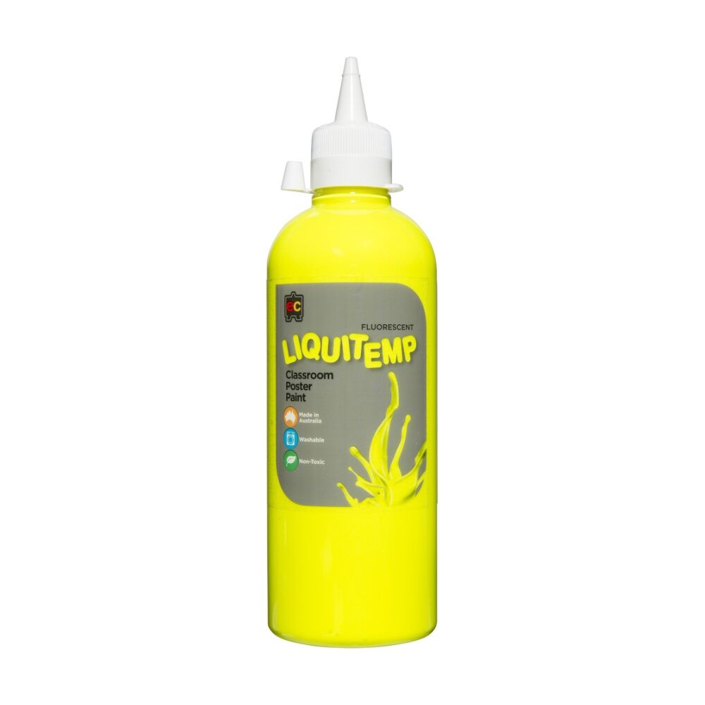4PK Educational Colours Fluorescent Liquitemp Poster Paint Yellow 500ml