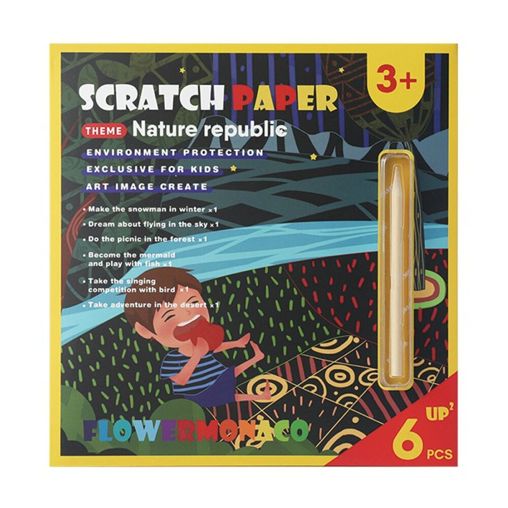 2PK 6pc Flower Monaco Scratch Cards Nature Republic Theme Sheets Kids 3y+