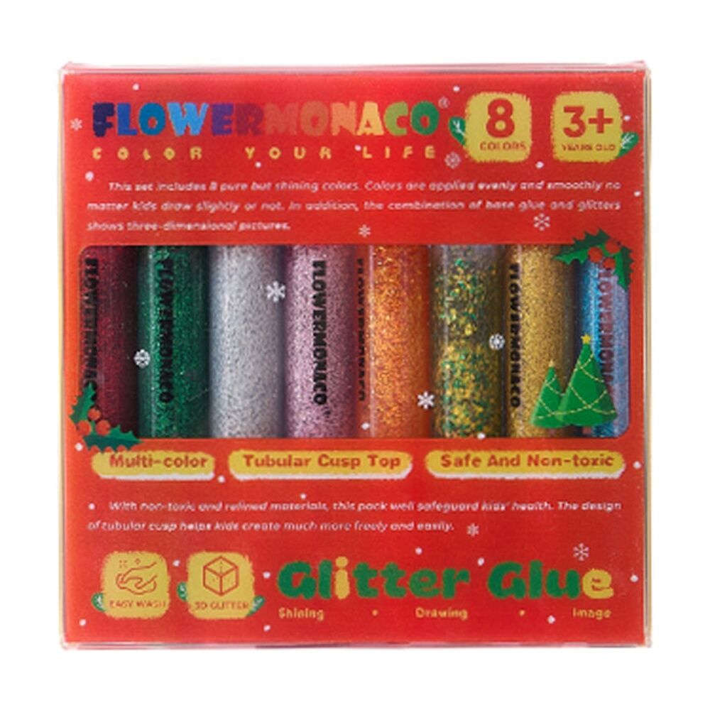 4PK Flower Monaco Glitter Glue Sparkle Effect Natural Air Dry 8 Colours 3Y+