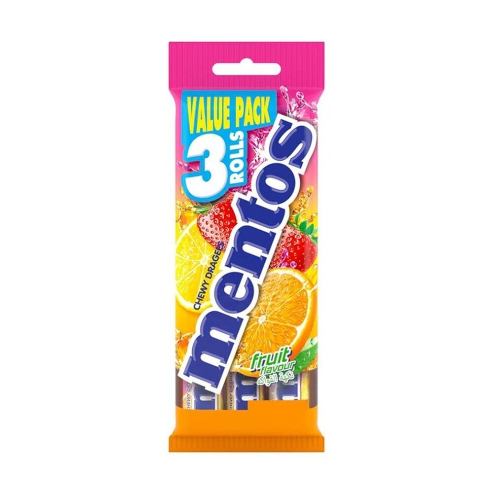 24x 3pc Mentos Fruit Roll Chewing Dragees Strawberry/Orange/Lemon Pack 29g