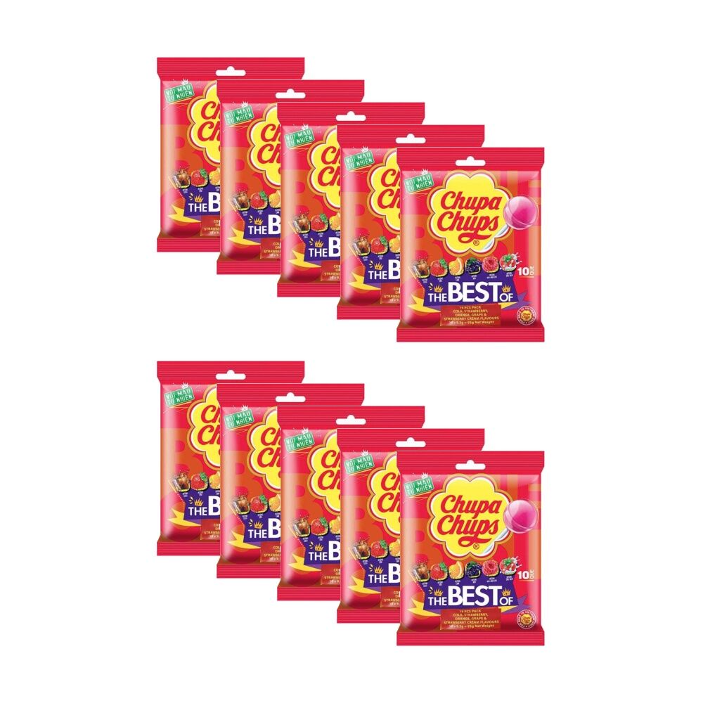 10PK Chupa Chups Fruits The Best Of Lollipops Multi Flavour Lollies Pack 93g