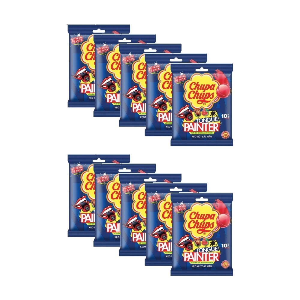 10PK Chupa Chups Tongue Painter Sour Lollipops Colourful Sweets Pack 93g