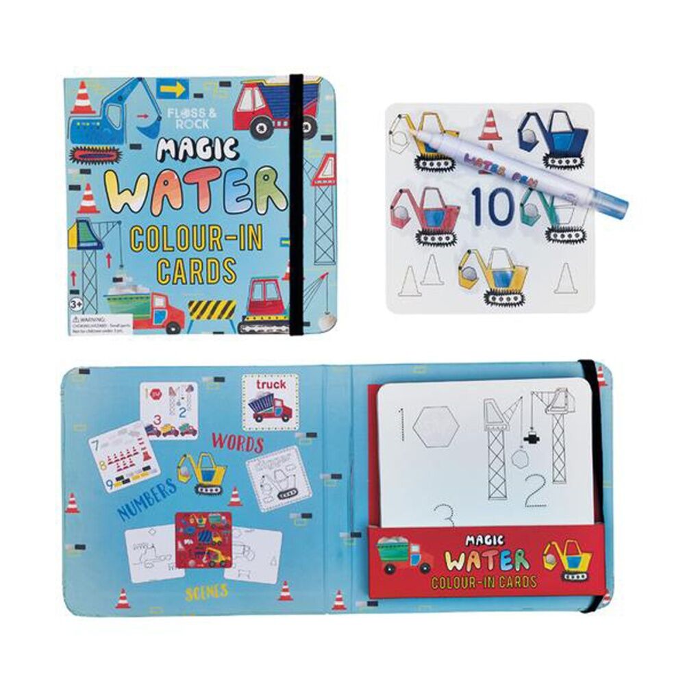 2PK Floss & Rock Magic Water Colouring In Book Construction Theme Kids 3y+