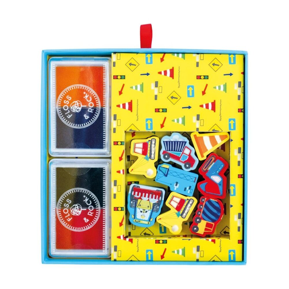 Floss & Rock My Stamper Set Construction Theme 8 Stamps 4 Ink Pads 3y+